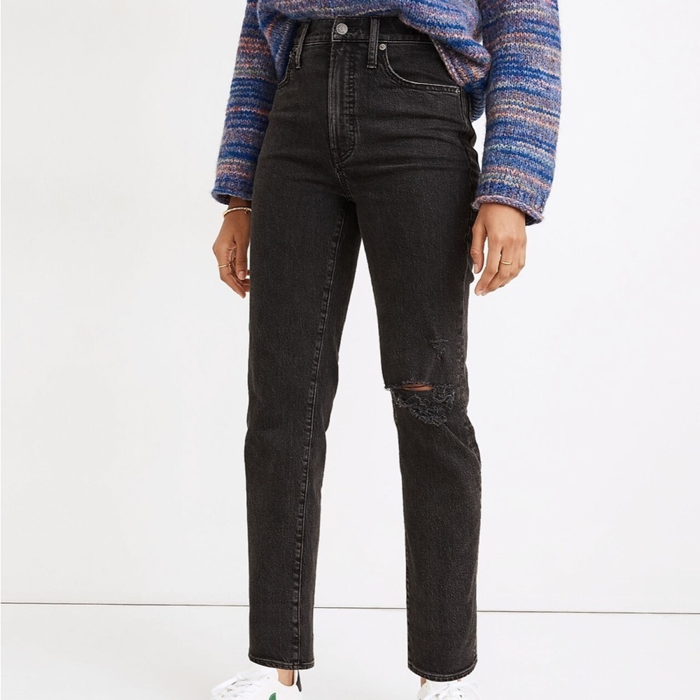 Madewell The Perfect Vintage Straight Jean in Rosella Wash: Ripped Edition